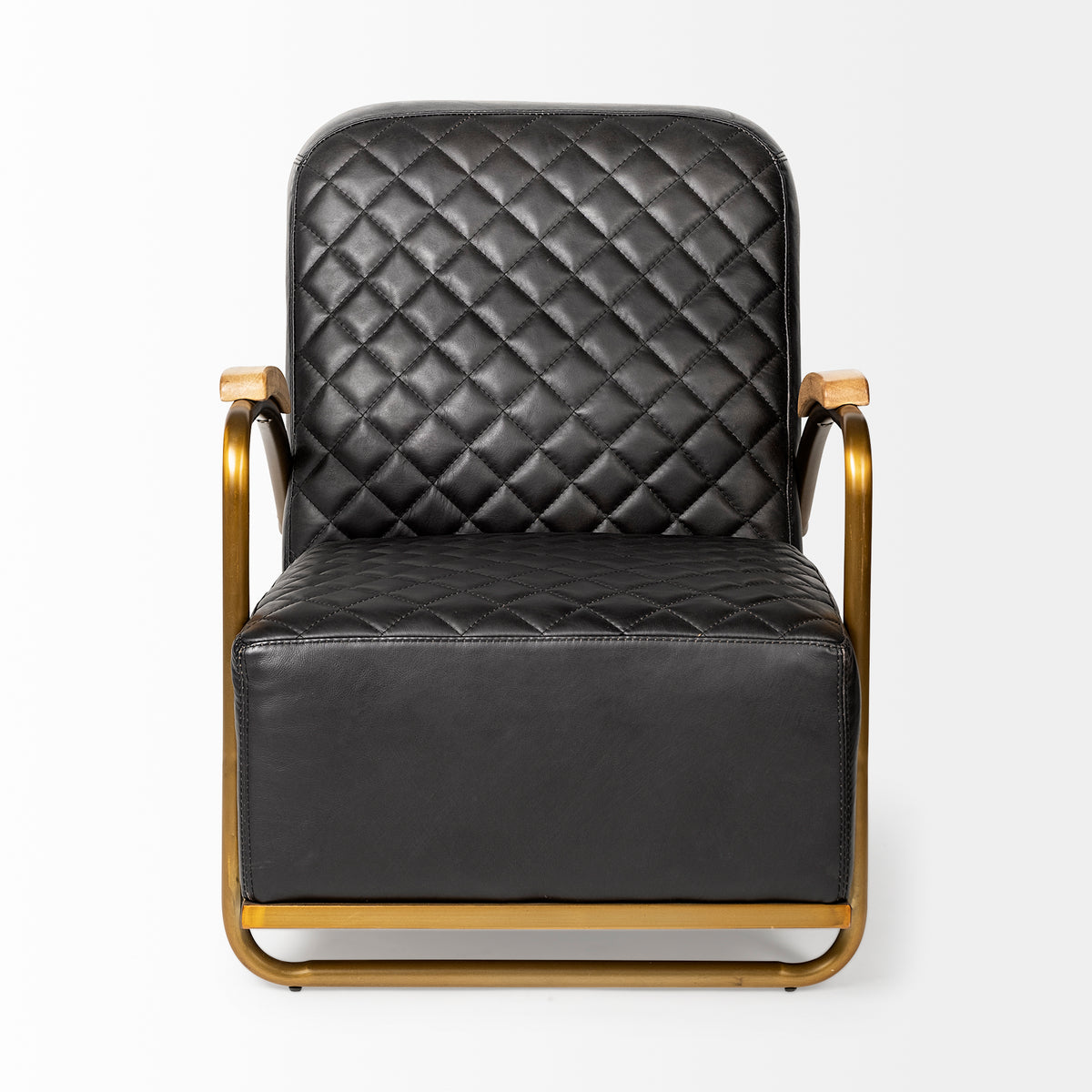 Horace Black Genuine Leather Diamond Tufted Accent Chair