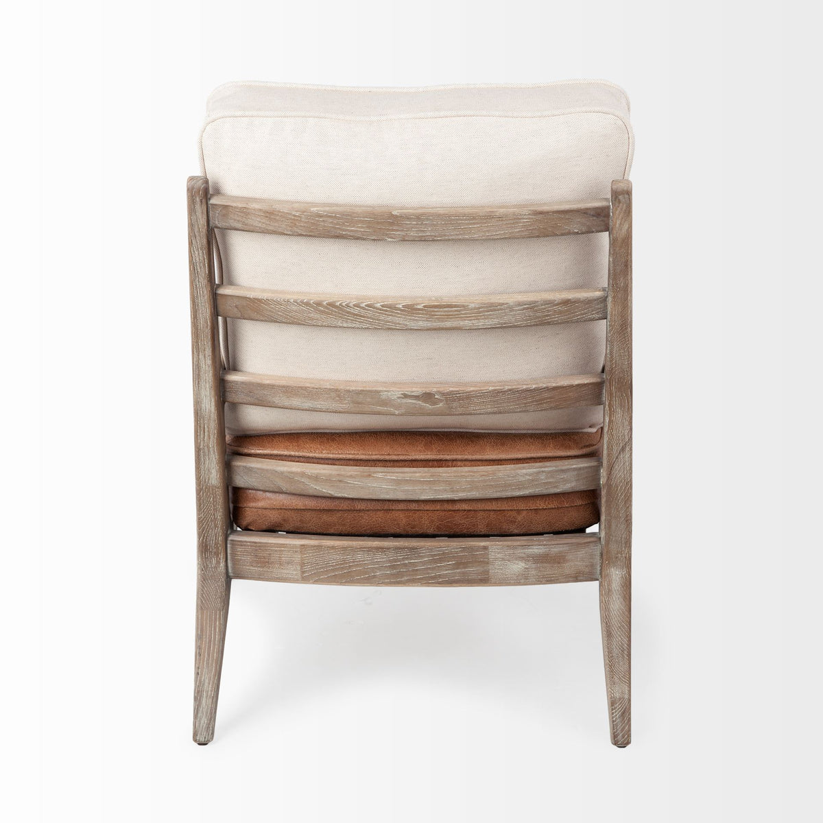 Harman Brown Leather and Cream Linen Accent Chair