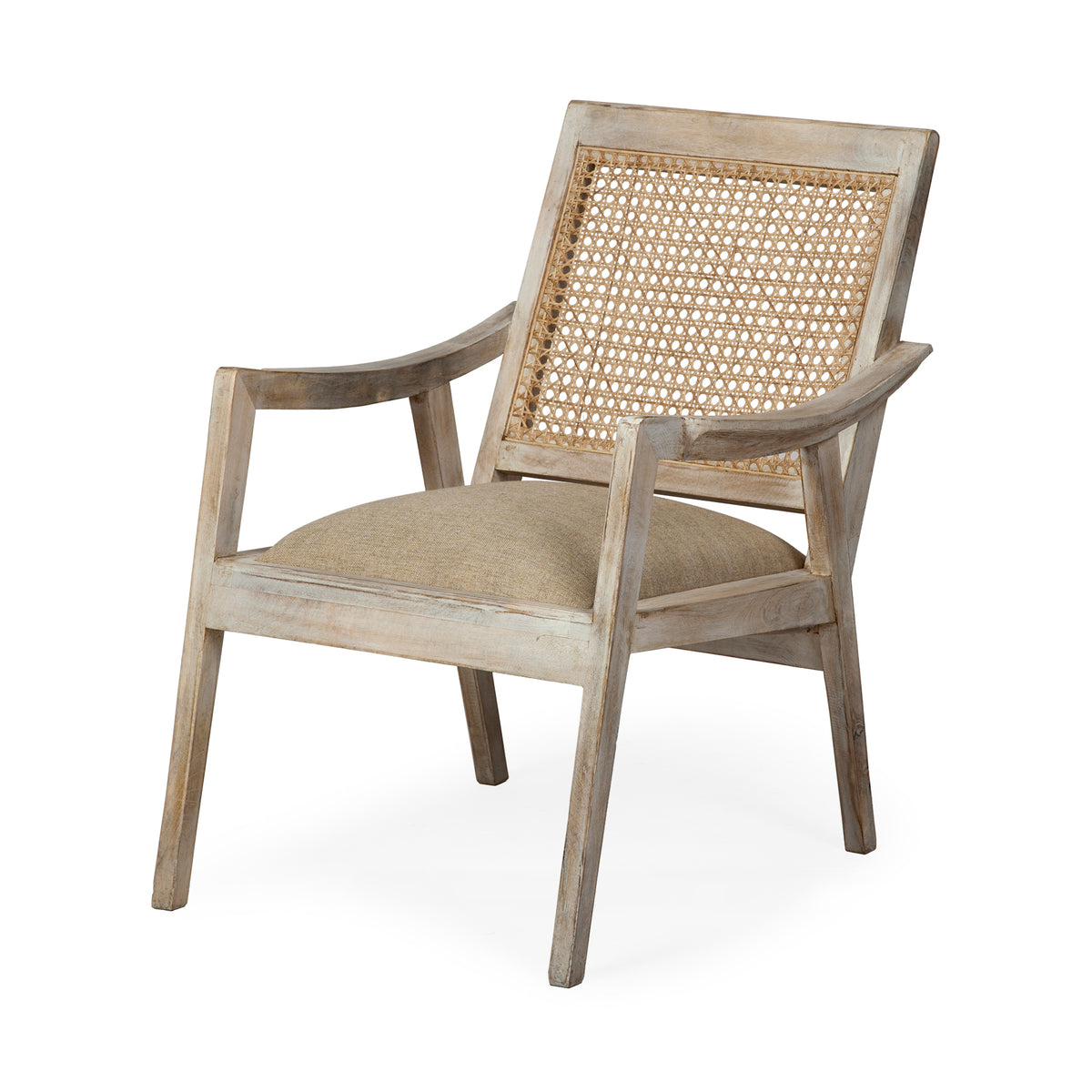 Teryn Cream Linen Cane Back Accent Chair