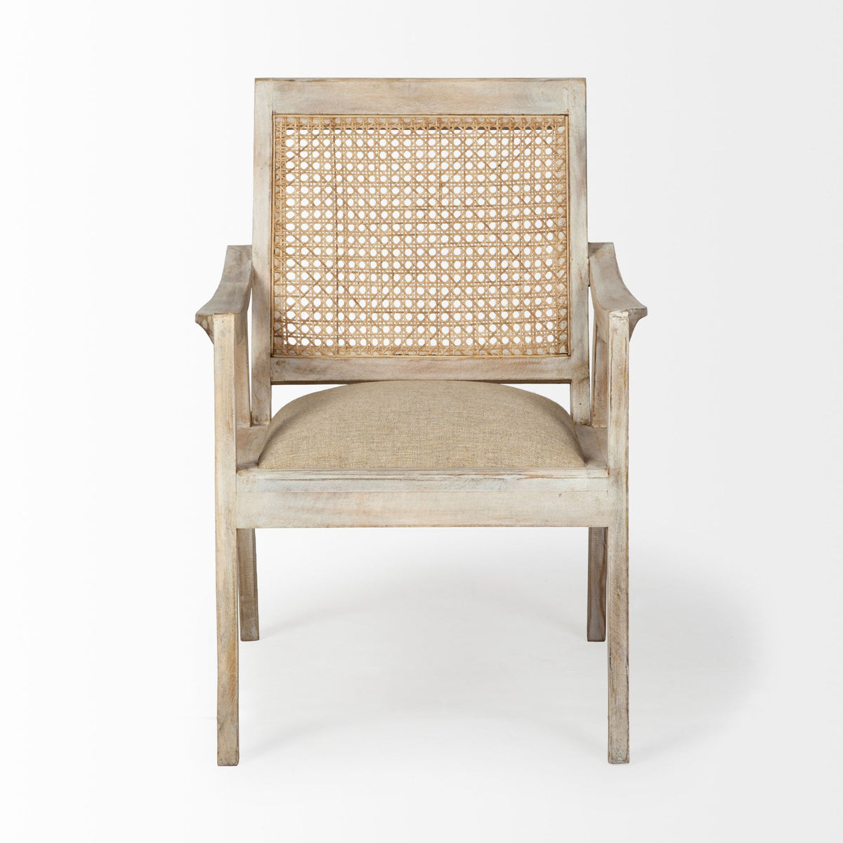 Teryn Cream Linen Cane Back Accent Chair