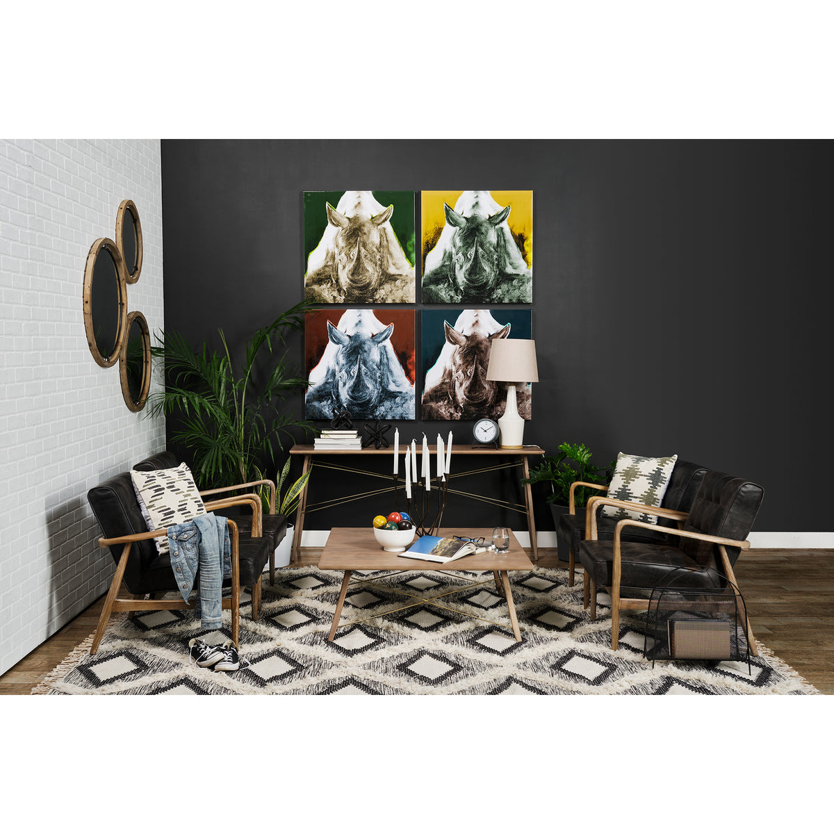Phineas Black Tufted Leather Accent Chair