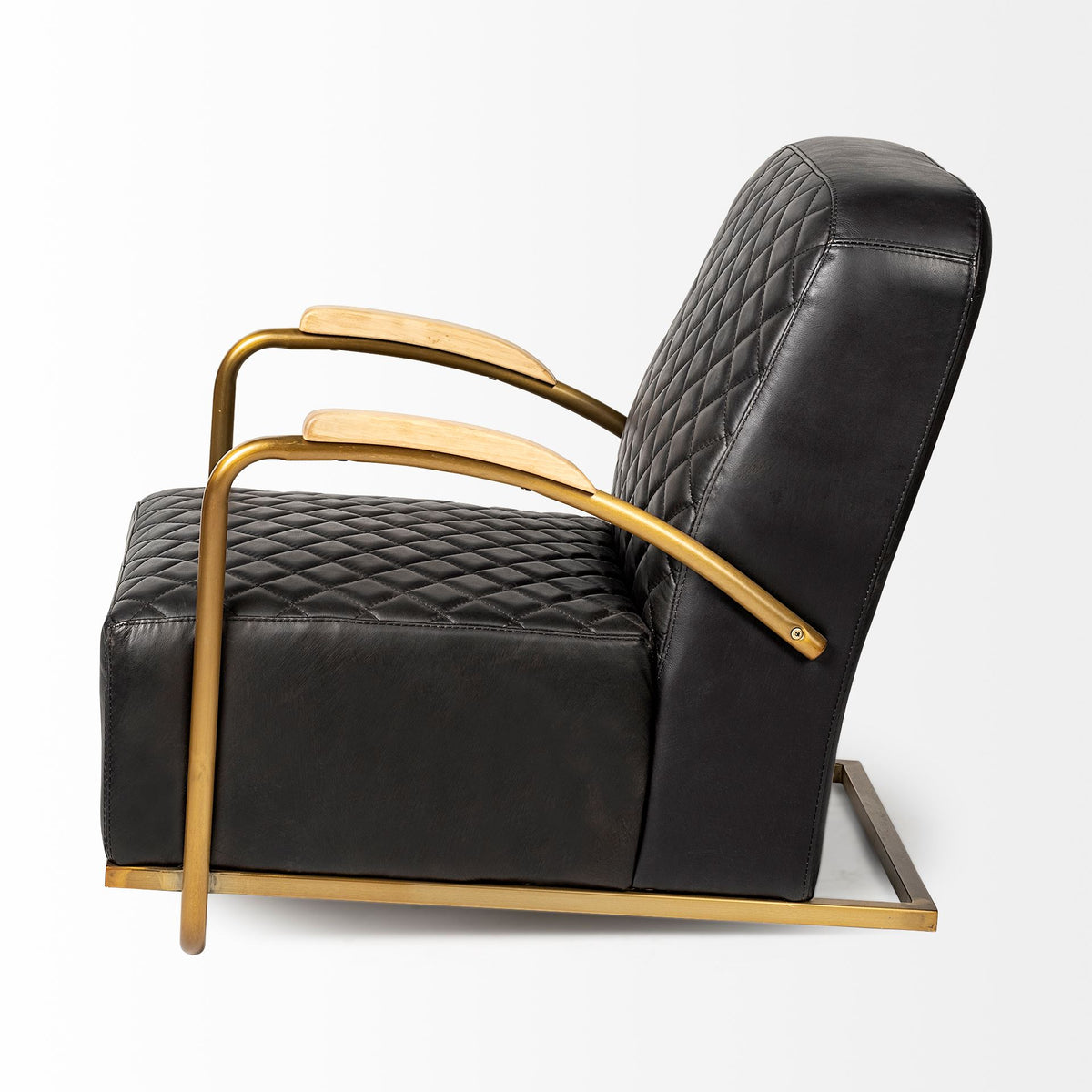 Horace Black Genuine Leather Diamond Tufted Accent Chair
