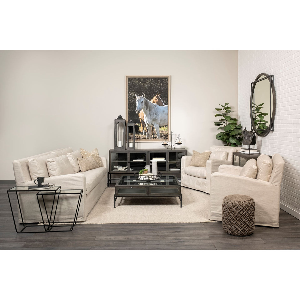 Denly Beige Slipcover 3-Seater Sofa