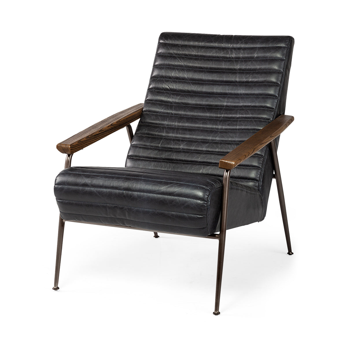 Grosjean Black Leather Bronze Frame Accent Chair