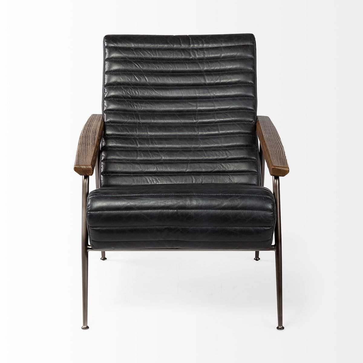 Grosjean Black Leather Bronze Frame Accent Chair