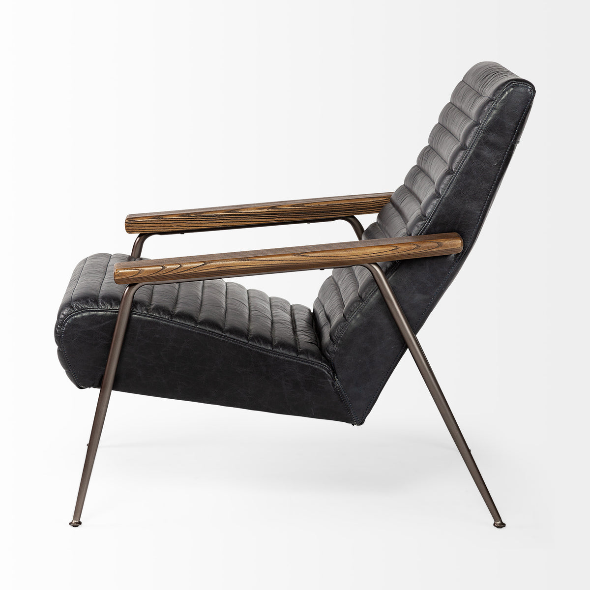 Grosjean Black Leather Bronze Frame Accent Chair