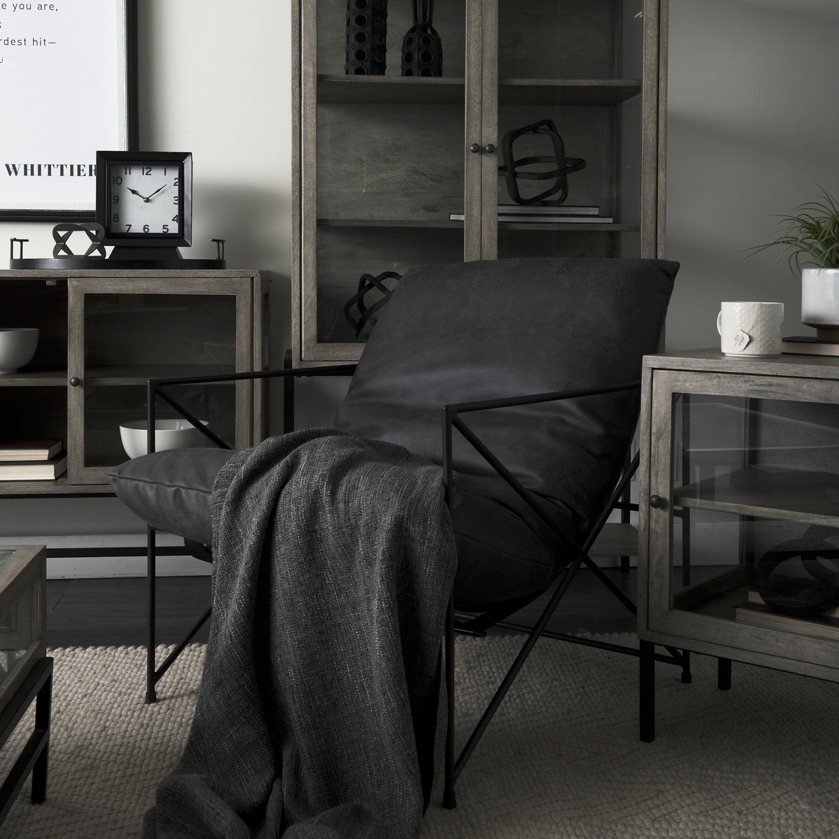 Leonidas Black Faux Leather Accent Chair