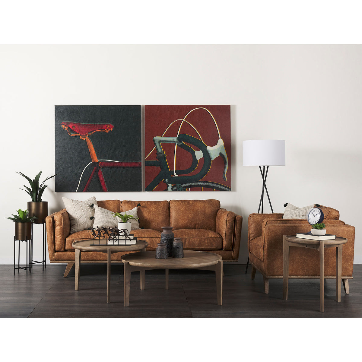 Brooks Cognac Faux Leather 3-Seater Sofa