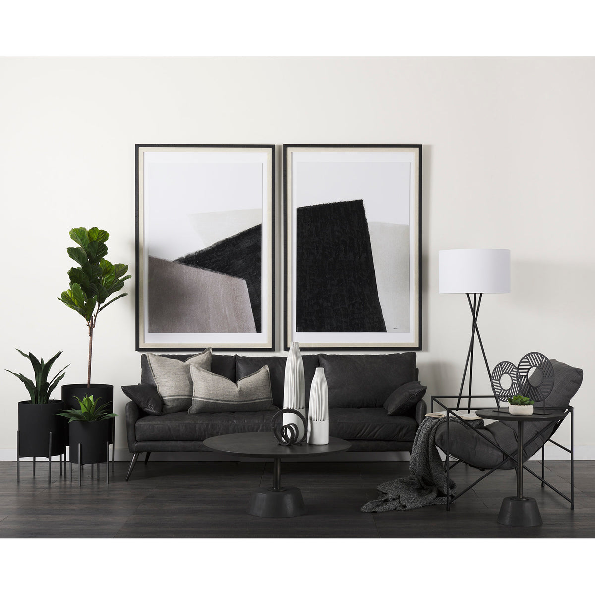 Cochrane Black Genuine Leather 3-Seater Sofa