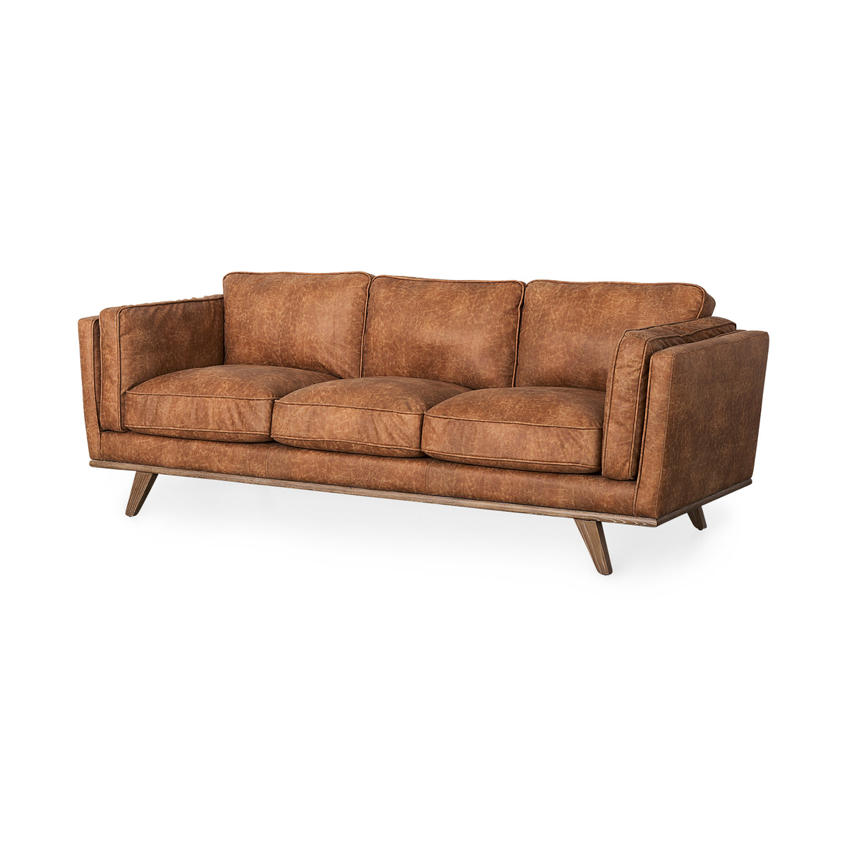 Brooks Cognac Faux Leather 3-Seater Sofa