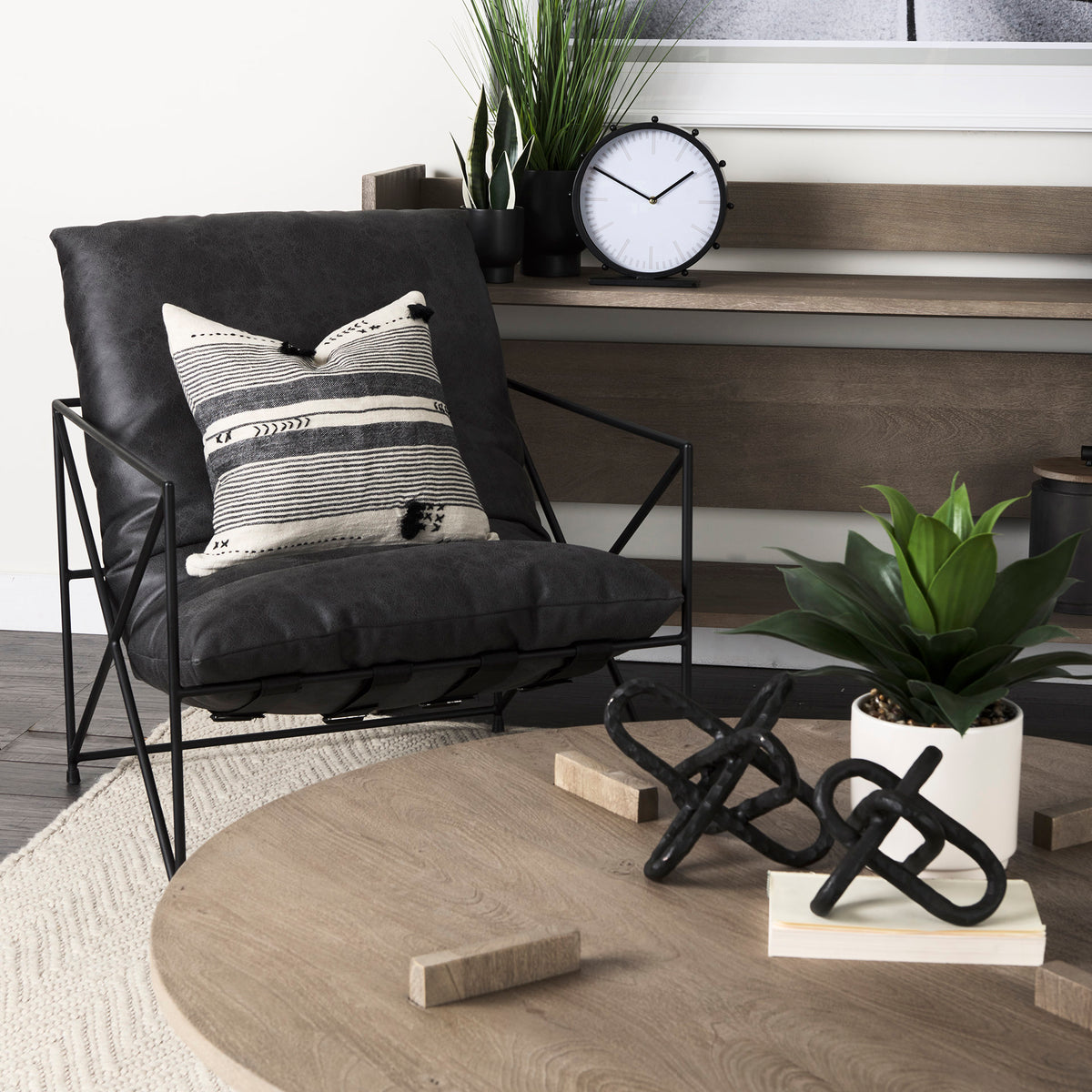 Leonidas Black Faux Leather Accent Chair