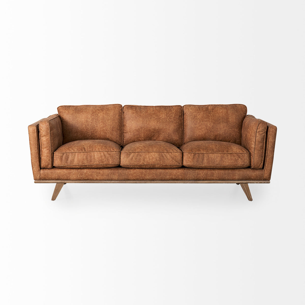 Brooks Cognac Faux Leather 3-Seater Sofa