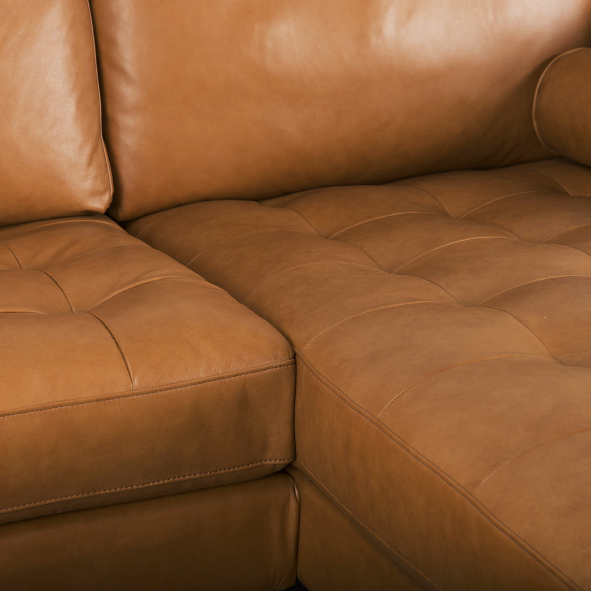 Svend Right Chaise Tan Genuine Leather Sectional