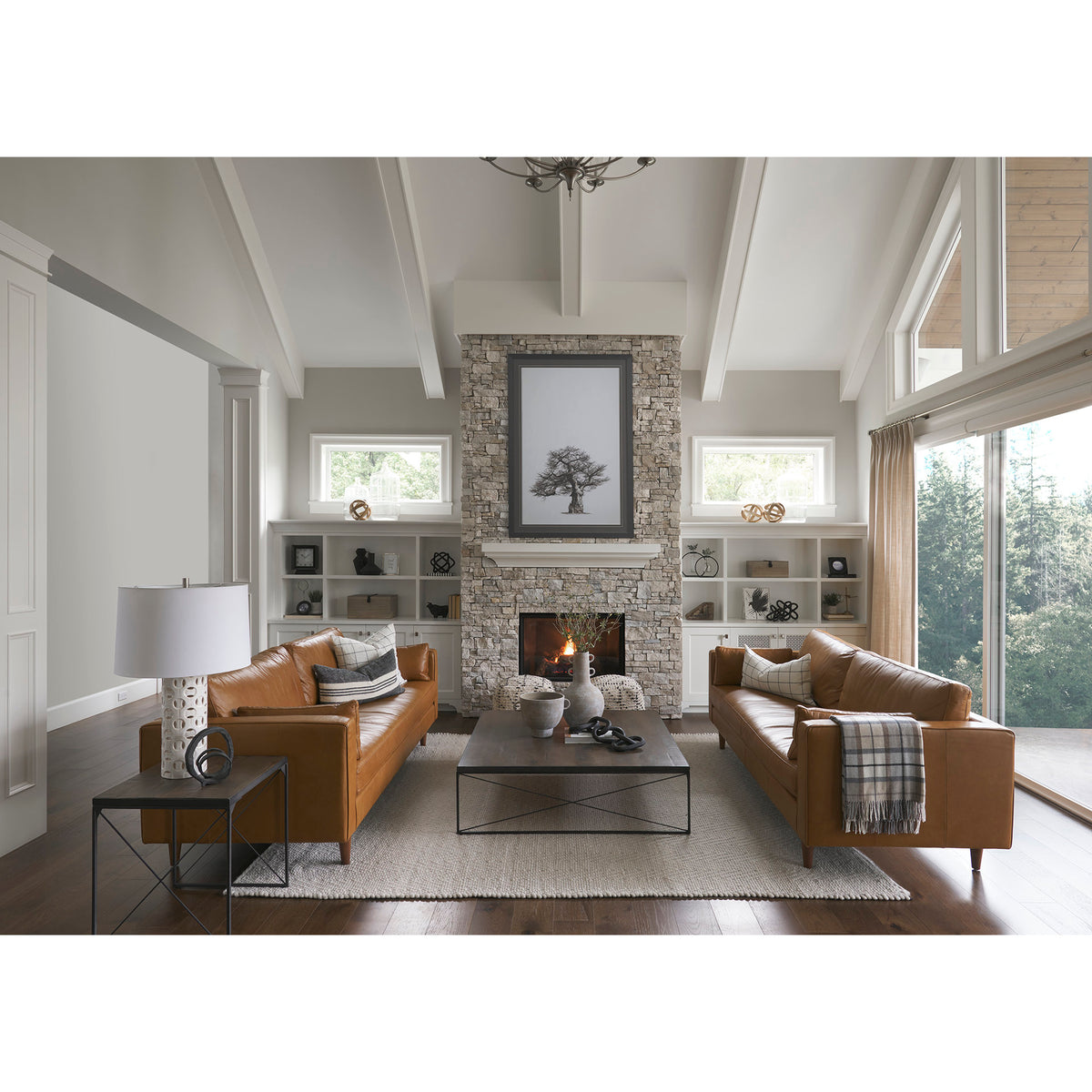 Elton Tan Genuine Leather 3-Seater Sofa