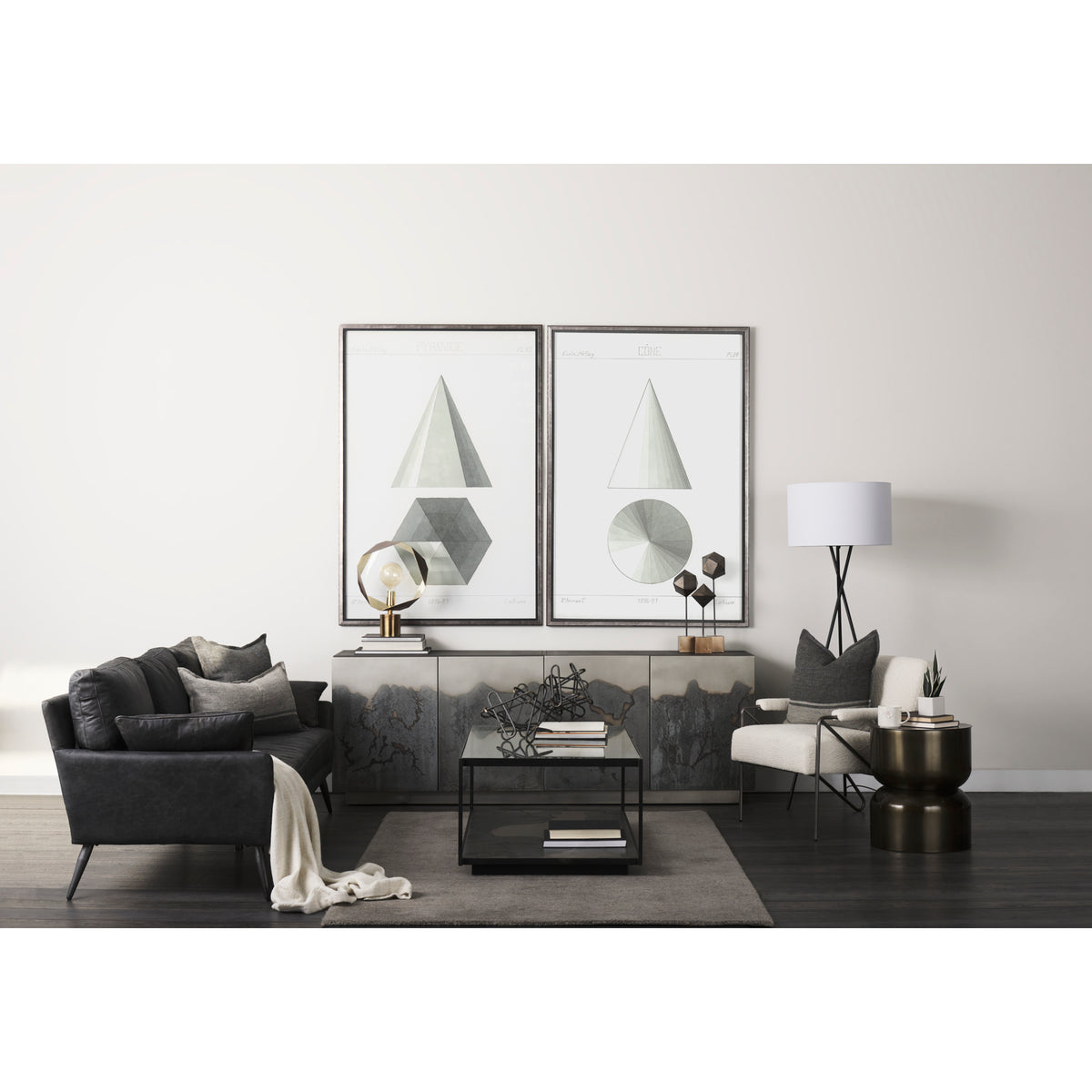 Cochrane Black Genuine Leather 3-Seater Sofa