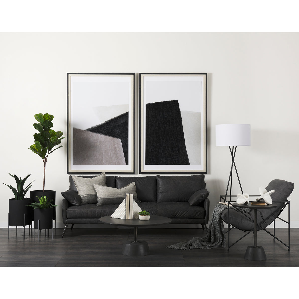 Cochrane Black Genuine Leather 3-Seater Sofa