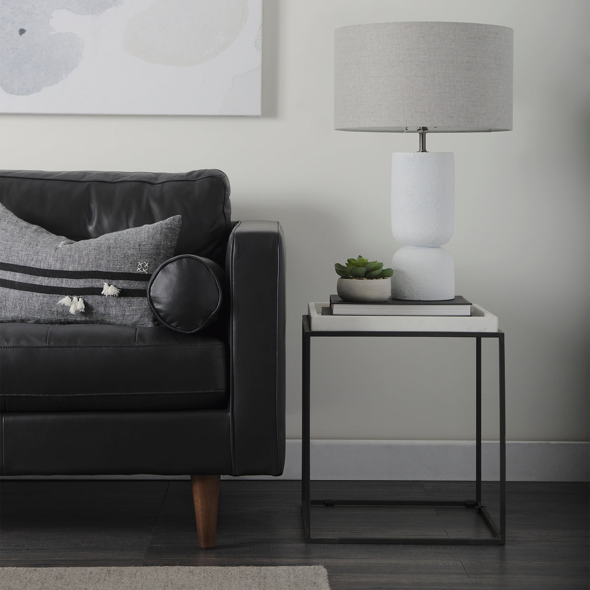 Svend Black Genuine Leather 3-Seater Sofa
