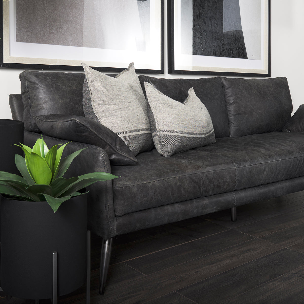 Cochrane Black Genuine Leather 3-Seater Sofa