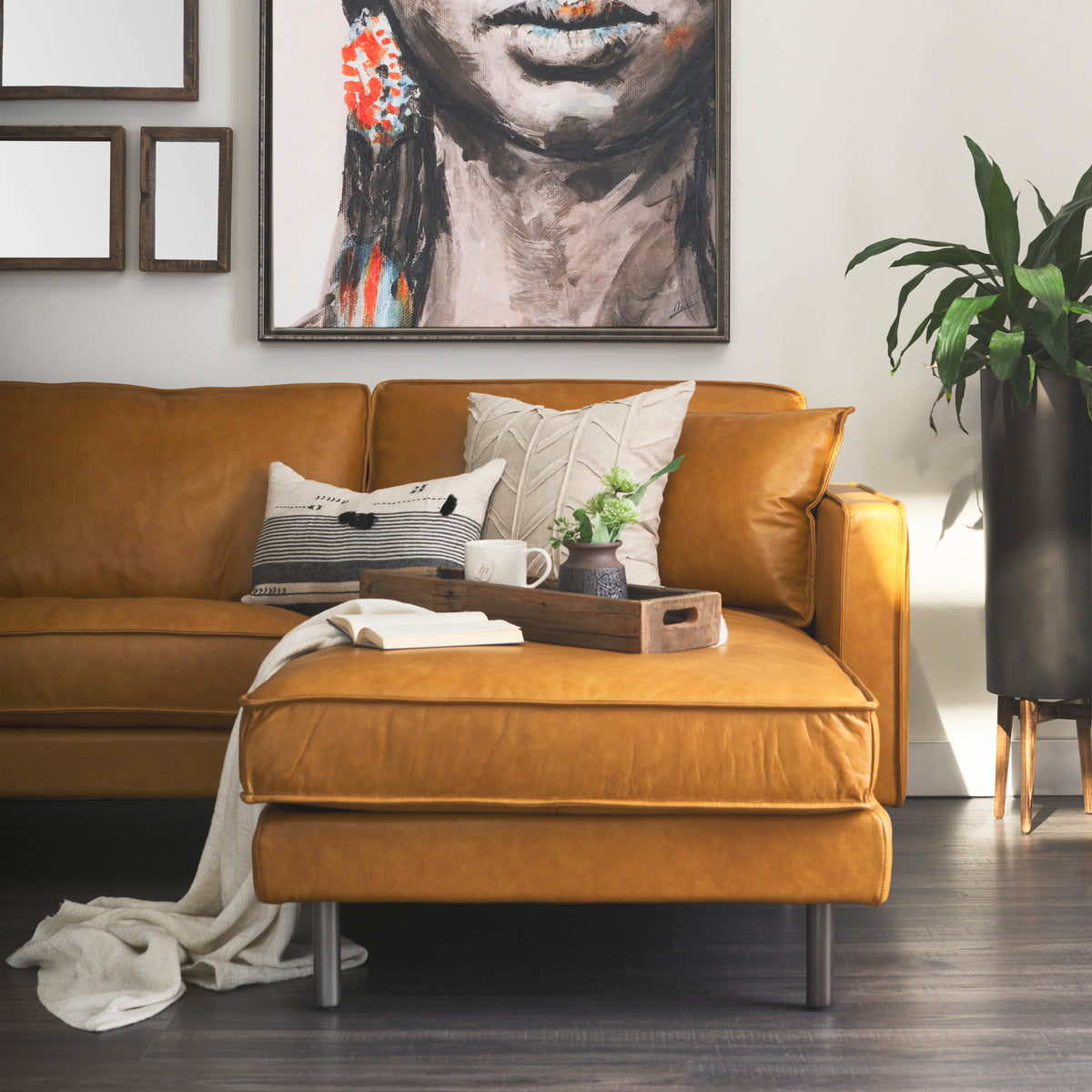 D'Arcy Right Chaise Tan Genuine Leather Sectional