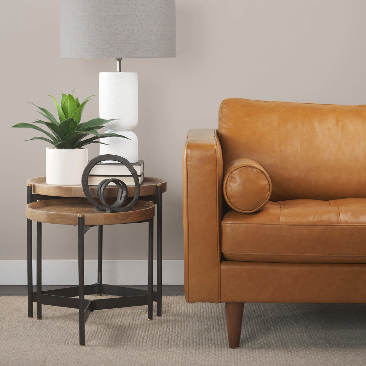 Svend Right Chaise Tan Genuine Leather Sectional