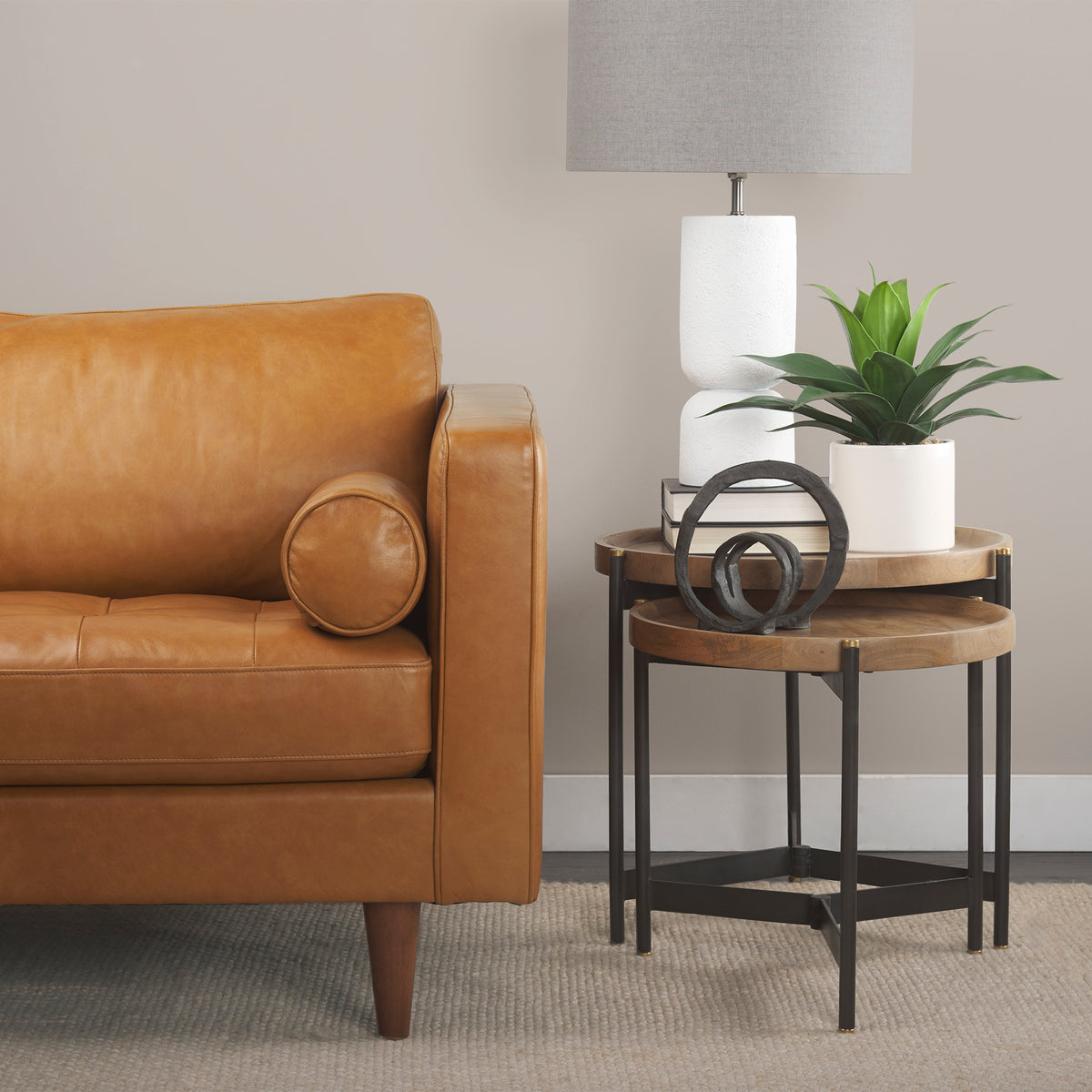 Svend Left Chaise Tan Genuine Leather Sectional