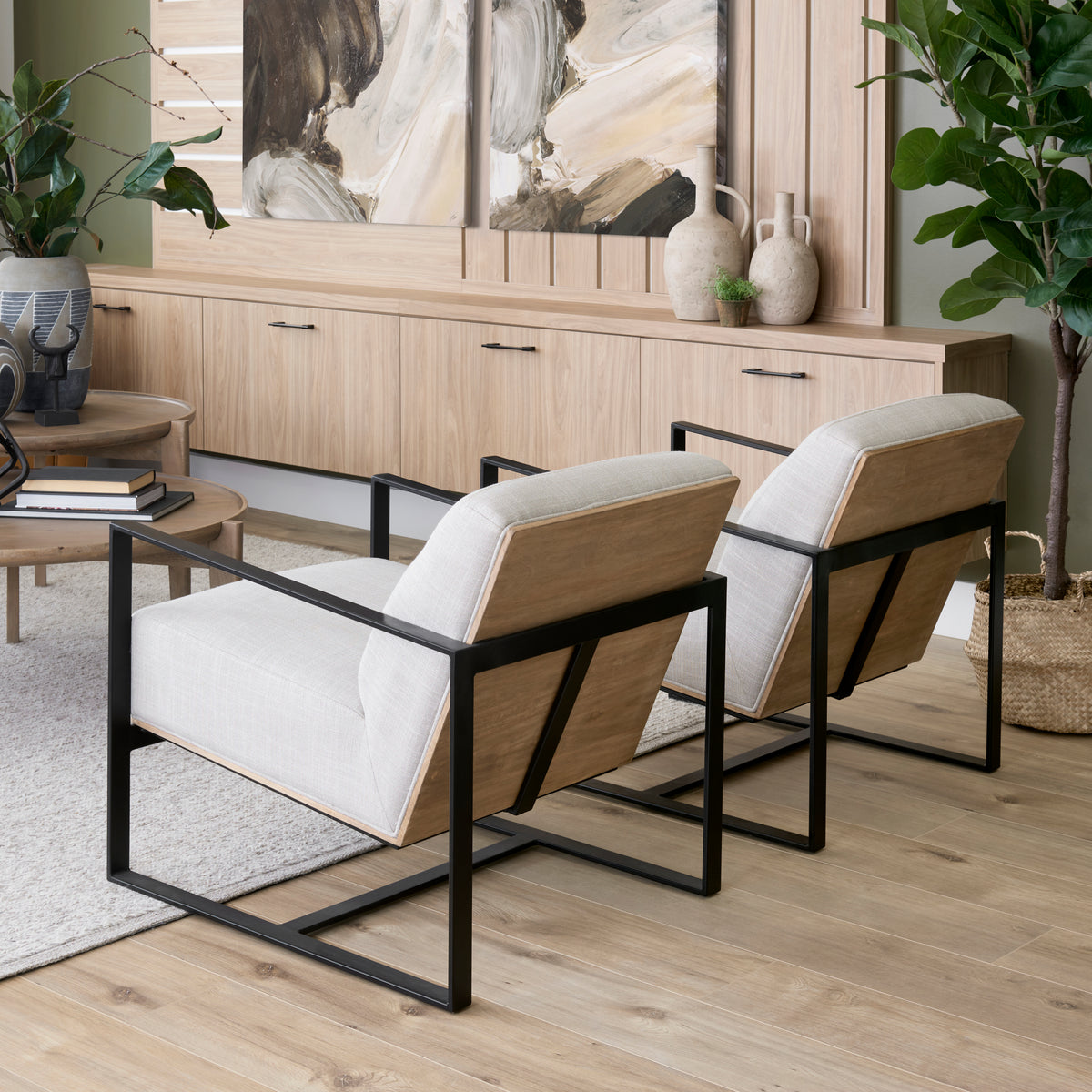 Stamford Beige Upholstered Wood Back Accent Chair