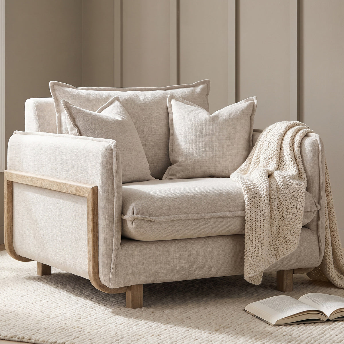 Roy Beige Upholstered Arm Chair