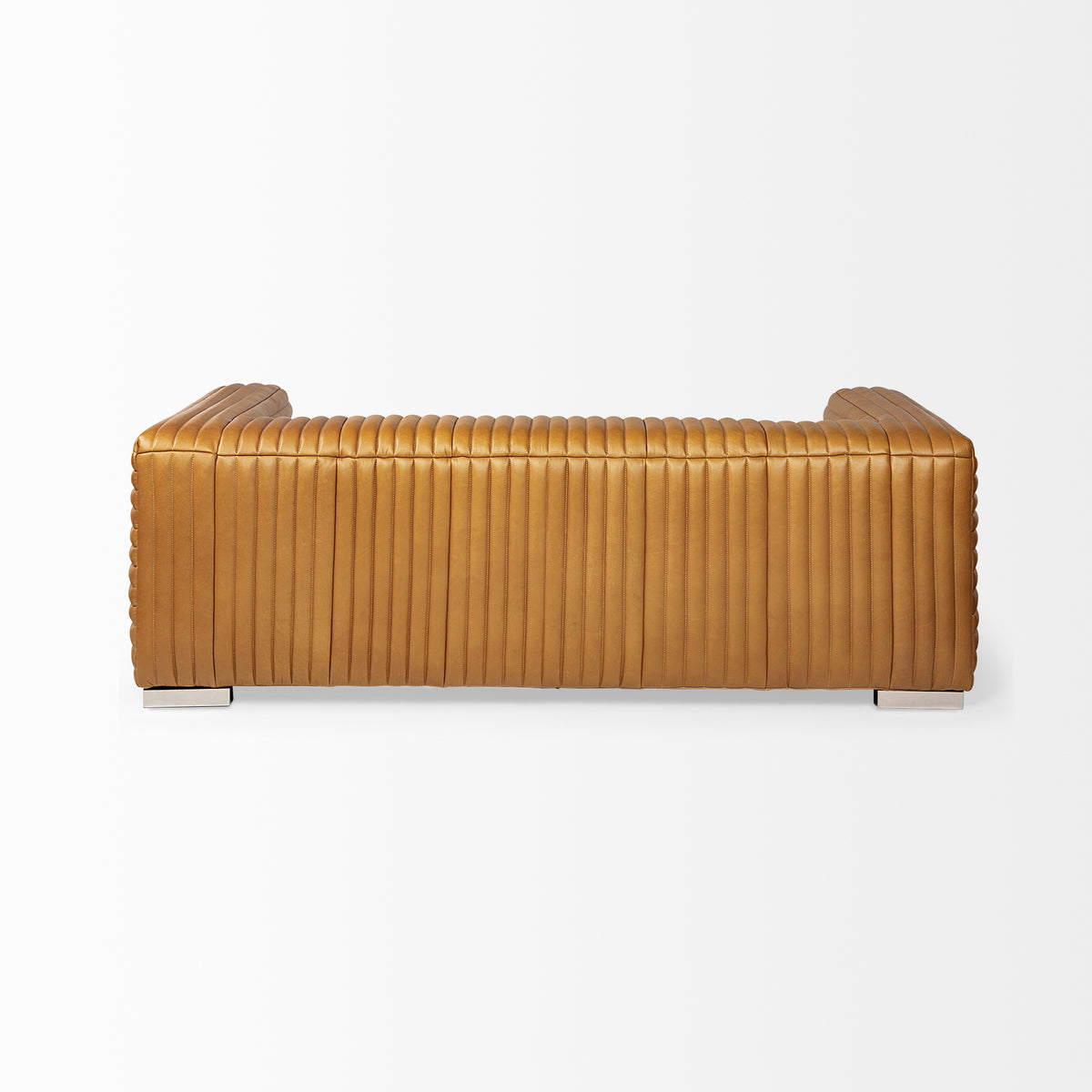 Ricciardo Cognac Genuine Leather Channel-Tufted 3-Seater Sofa
