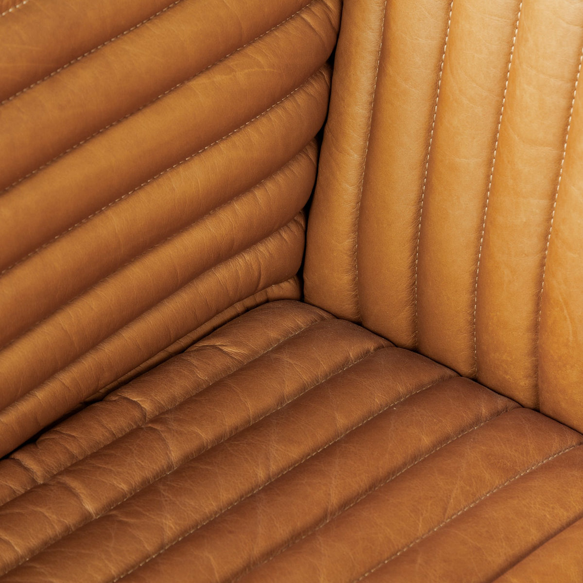 Ricciardo Cognac Genuine Leather Channel-Tufted 3-Seater Sofa