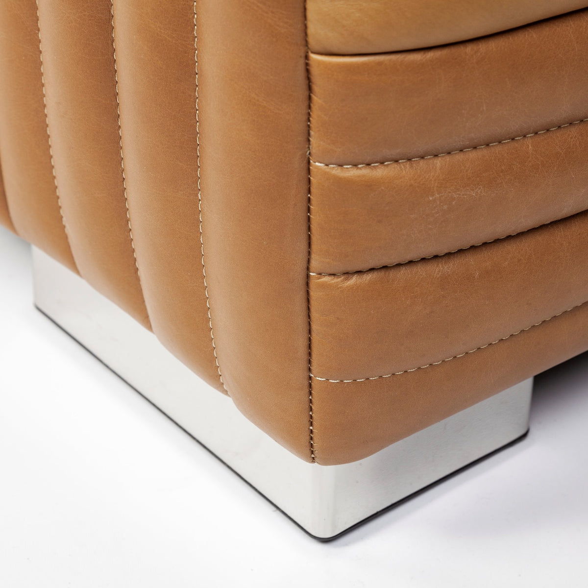 Ricciardo Cognac Genuine Leather Channel-Tufted 3-Seater Sofa