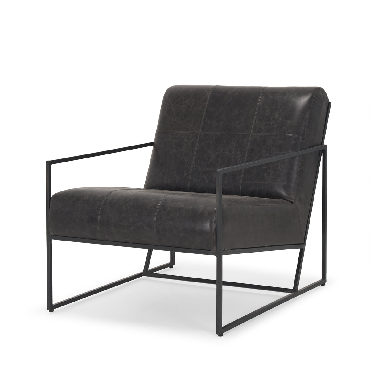 Stratton Aged Black Genuine Leather Accent Chair