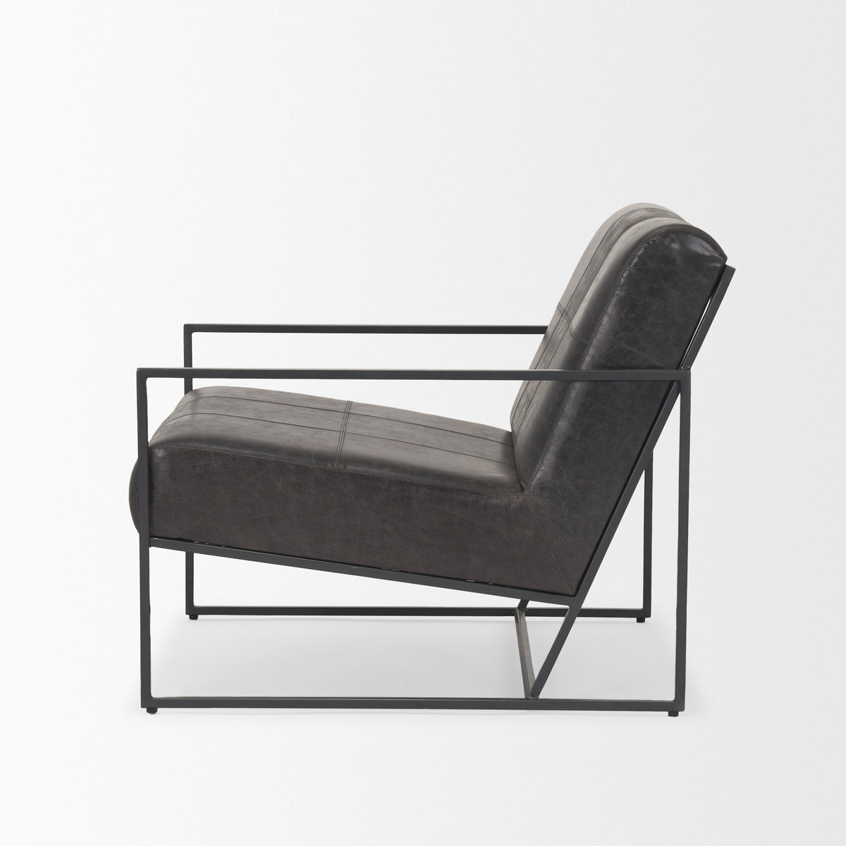 Stratton Aged Black Genuine Leather Accent Chair