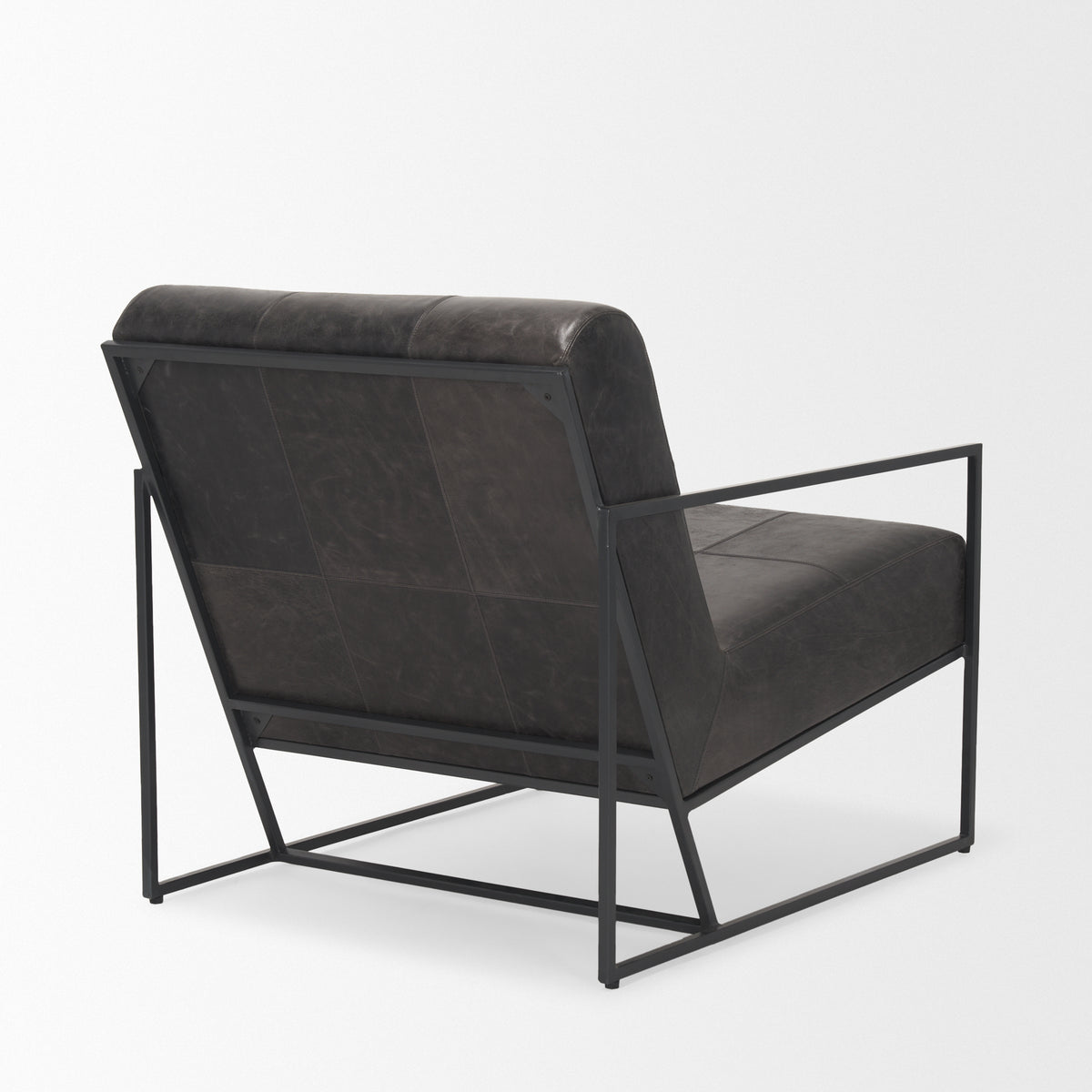 Stratton Aged Black Genuine Leather Accent Chair