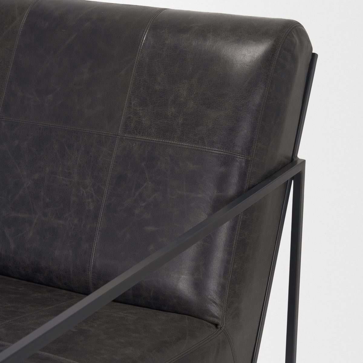 Stratton Aged Black Genuine Leather Accent Chair