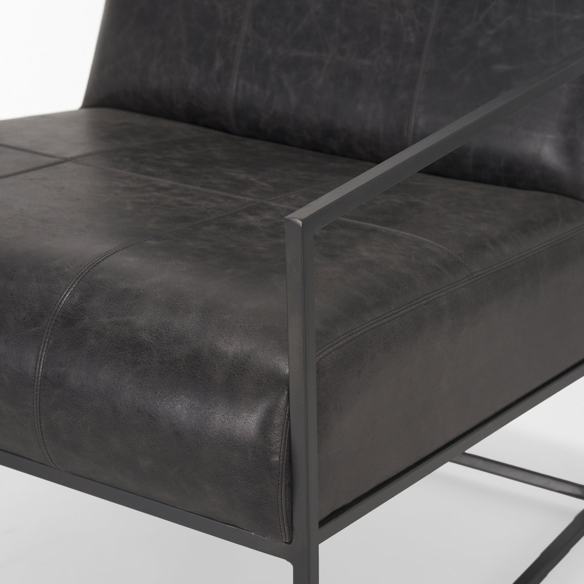 Stratton Aged Black Genuine Leather Accent Chair