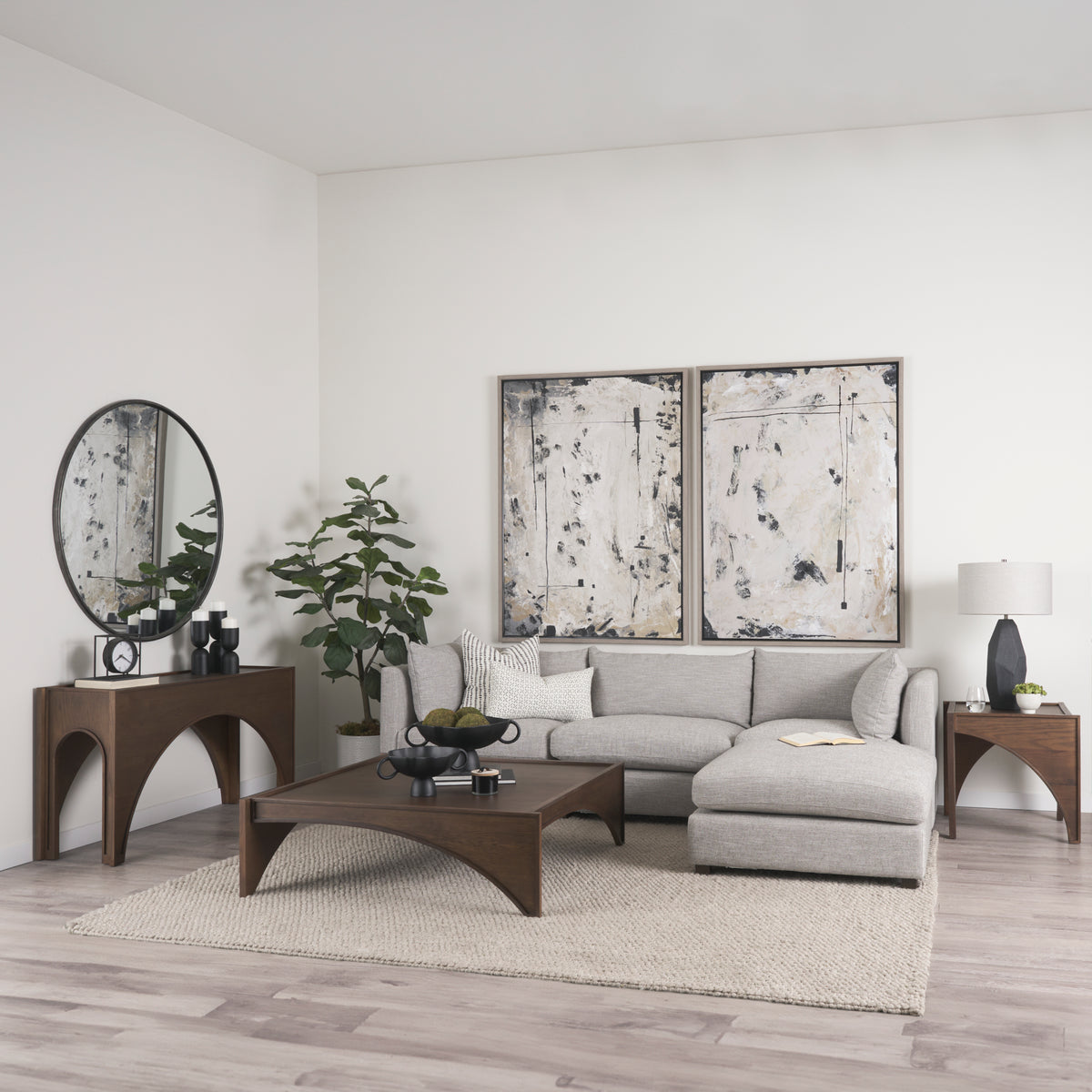 Halston Light Gray Performance Fabric Small Modular Ottoman