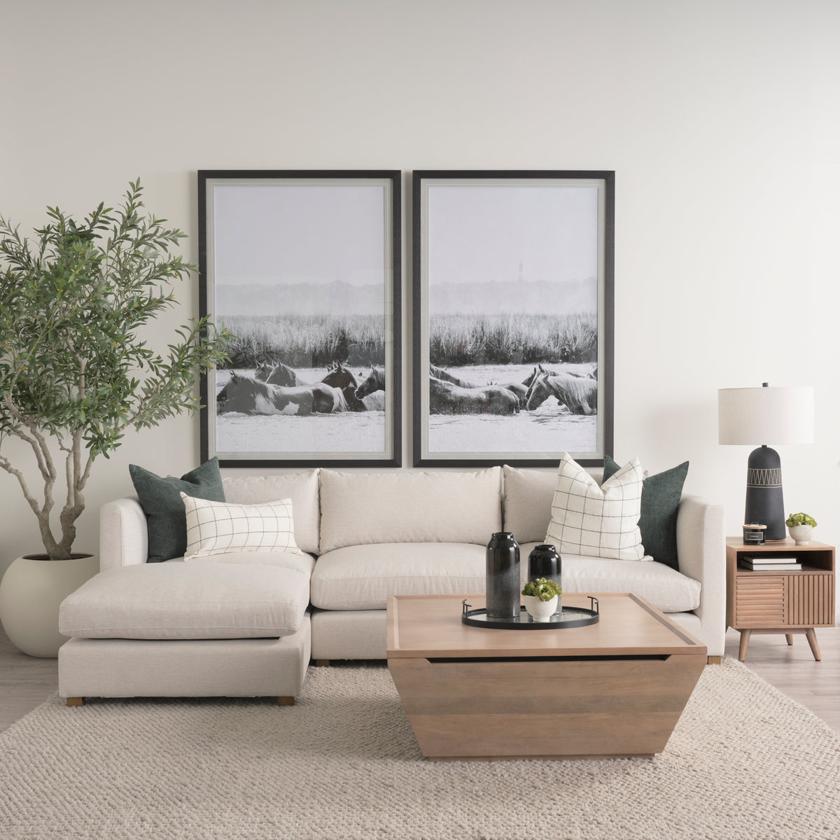 Halston Oatmeal Performance Fabric Right Arm Modular Sectional Piece