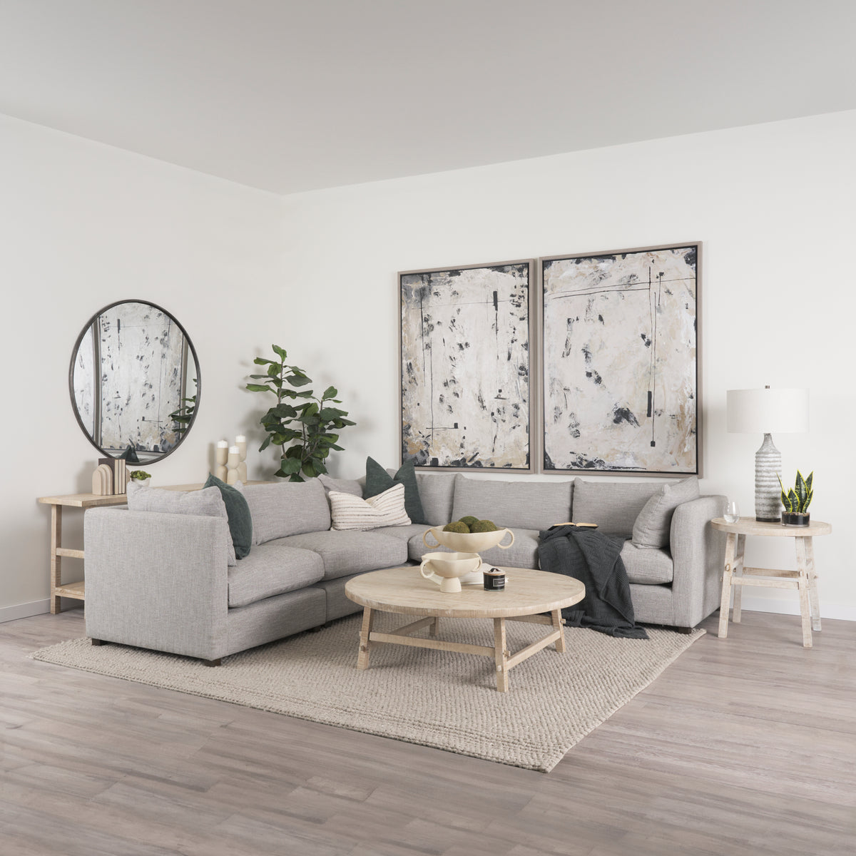 Halston Light Gray Performance Fabric Corner Modular Sectional Piece