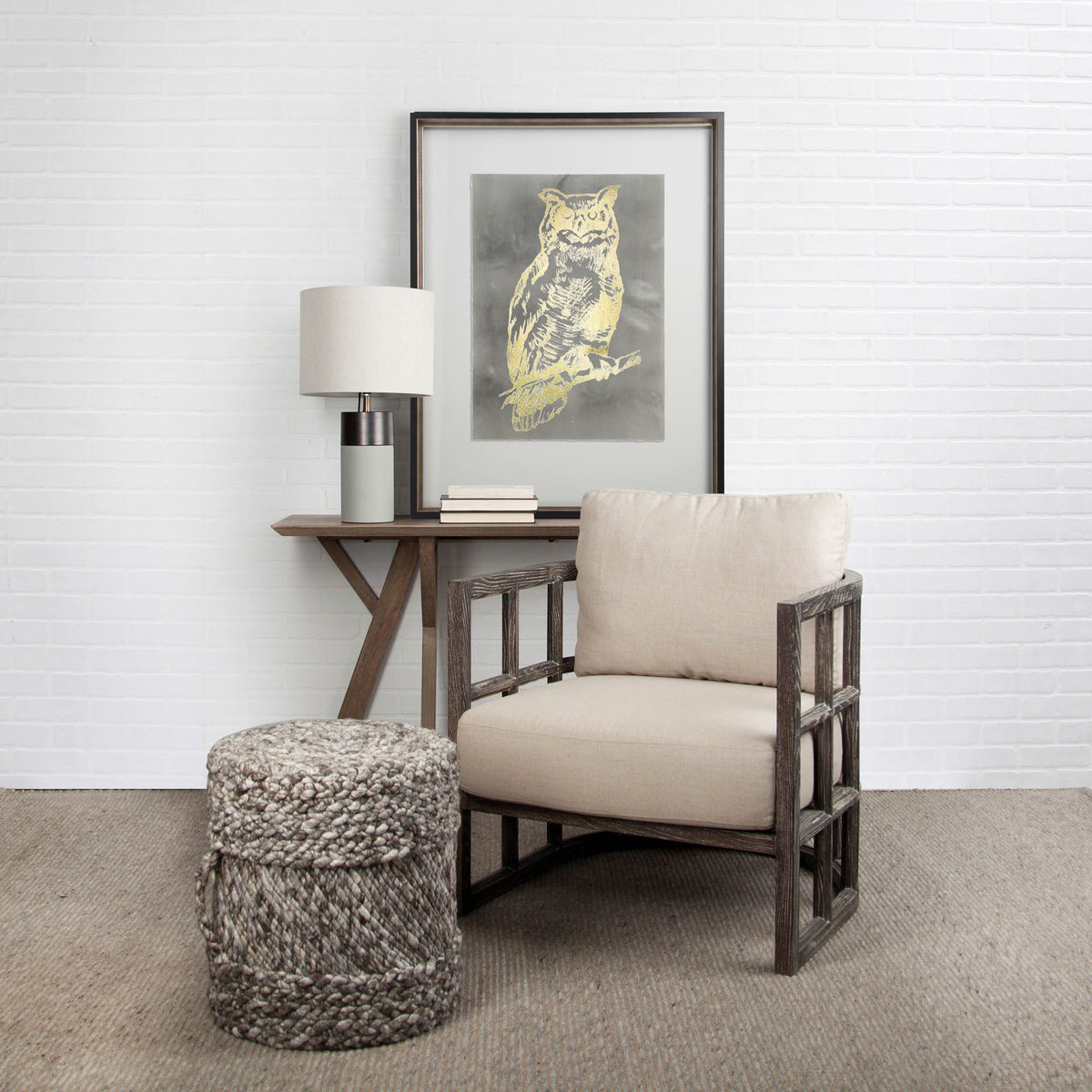 Skylar Cream Fabric Demi-Lune Accent Chair