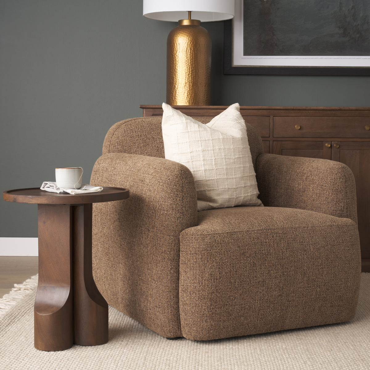 Saga Mocha Textured Plush Upholstered Chair