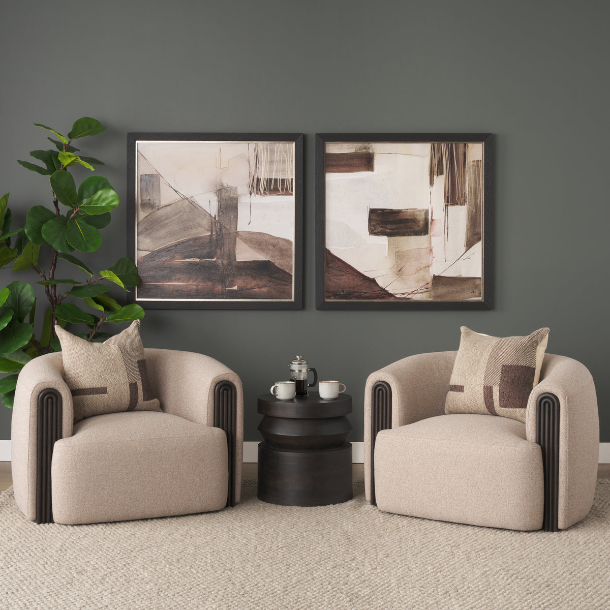 Kornelia Mushroom Gray Fabric Barrel Accent Chair