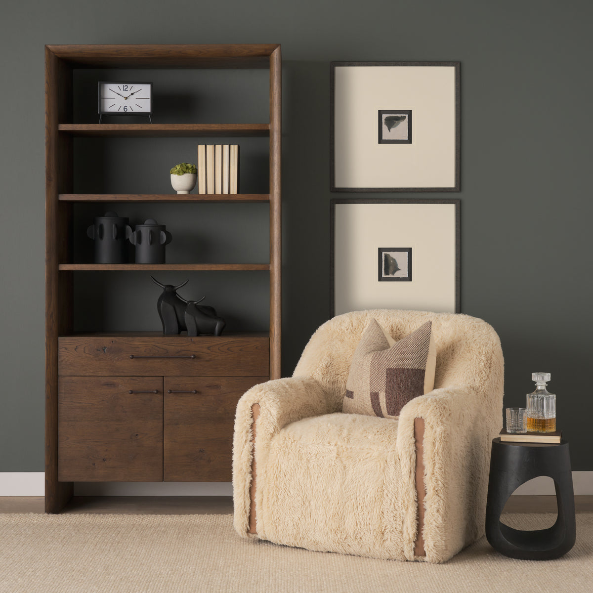 Huntley Cream Faux Fur Swivel Accent Chair