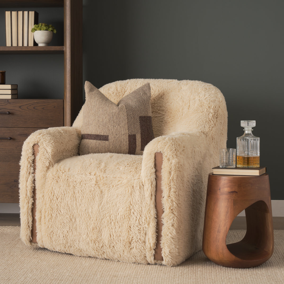 Huntley Cream Faux Fur Swivel Accent Chair