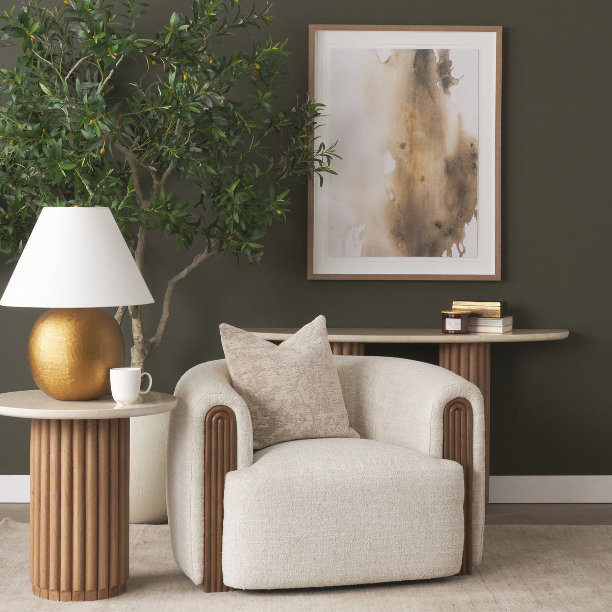 Kornelia Oatmeal Fabric Barrel Accent Chair