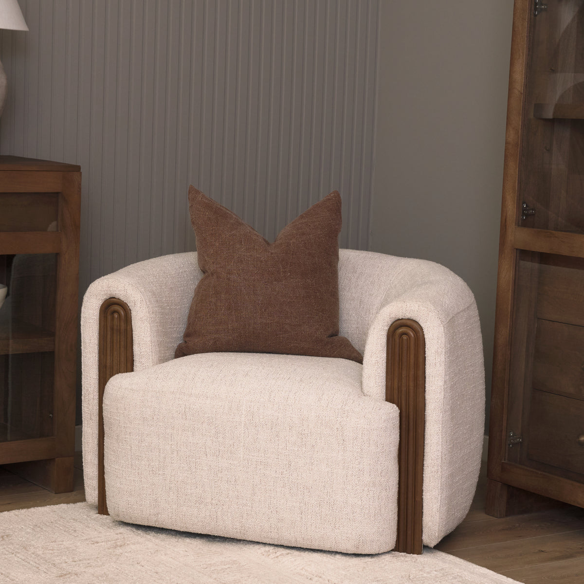 Kornelia Oatmeal Fabric Barrel Accent Chair