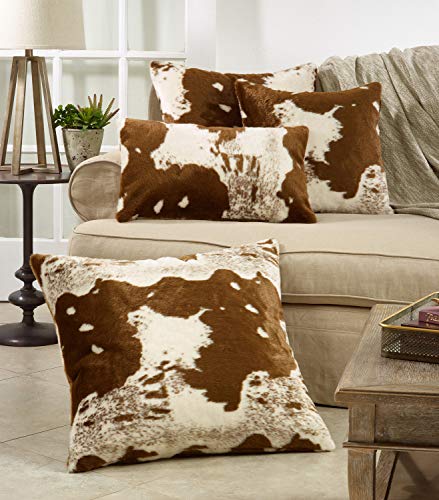 Rustic Faux Fur Cow Hide Decorative Pillow