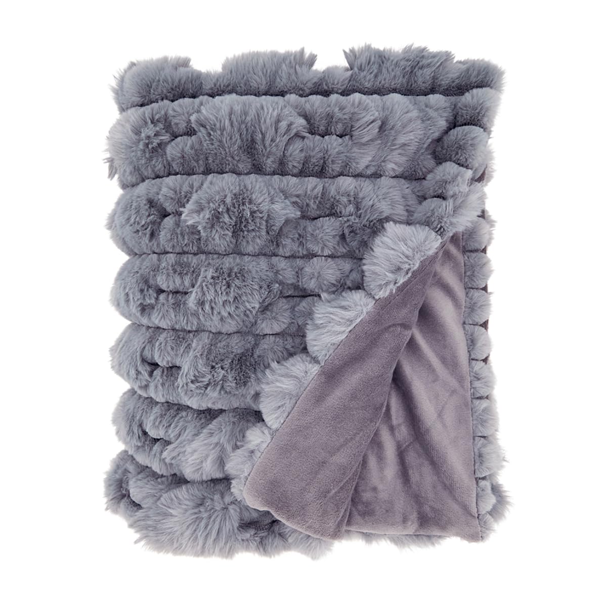 Faux Rabbit Fur Throw Blanket - Grey Plush