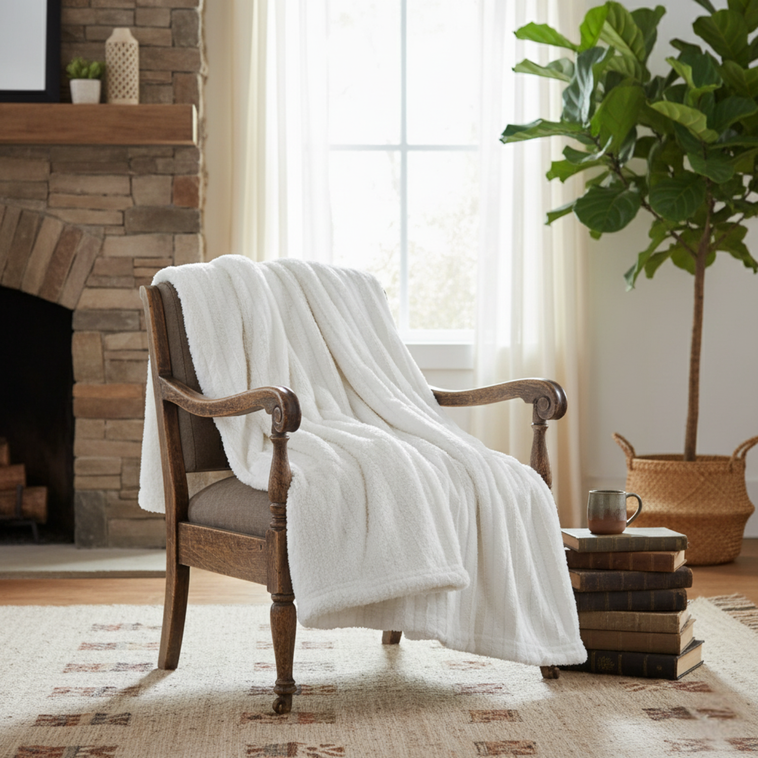 White Ivory Polar Faux Fur with Sherpa Throw Blanket