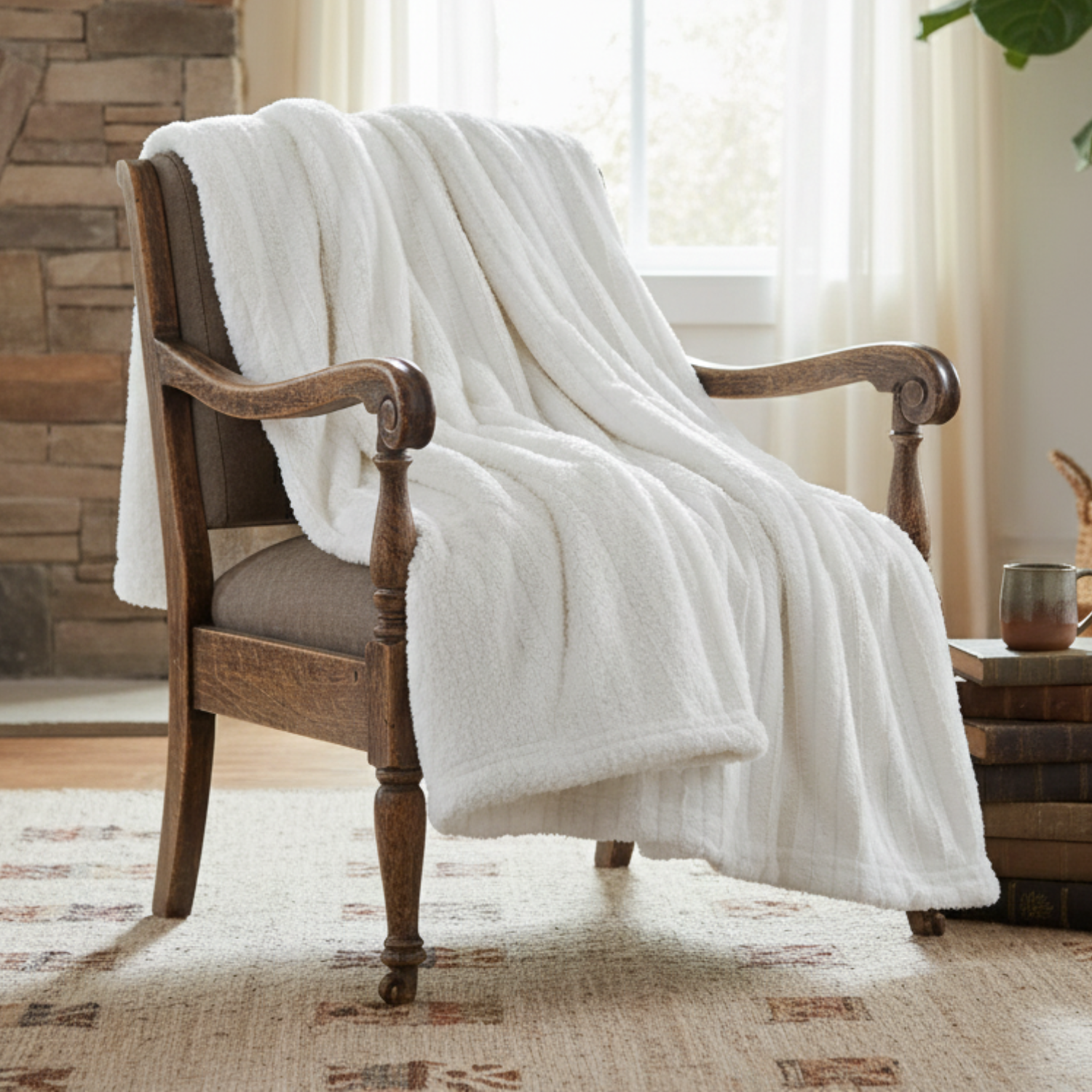 White Ivory Polar Faux Fur with Sherpa Throw Blanket