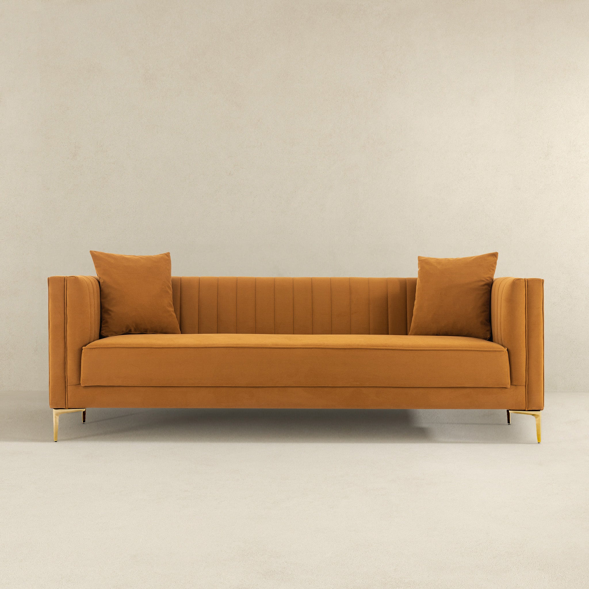 Lewis Cognac Velvet Sofa - 91"